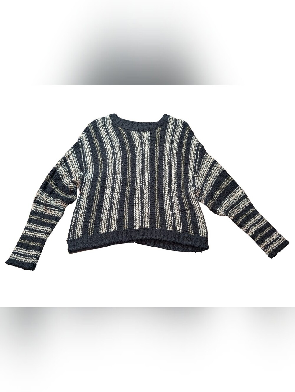 Billabong Black and Cream Striped Crewneck Sweater